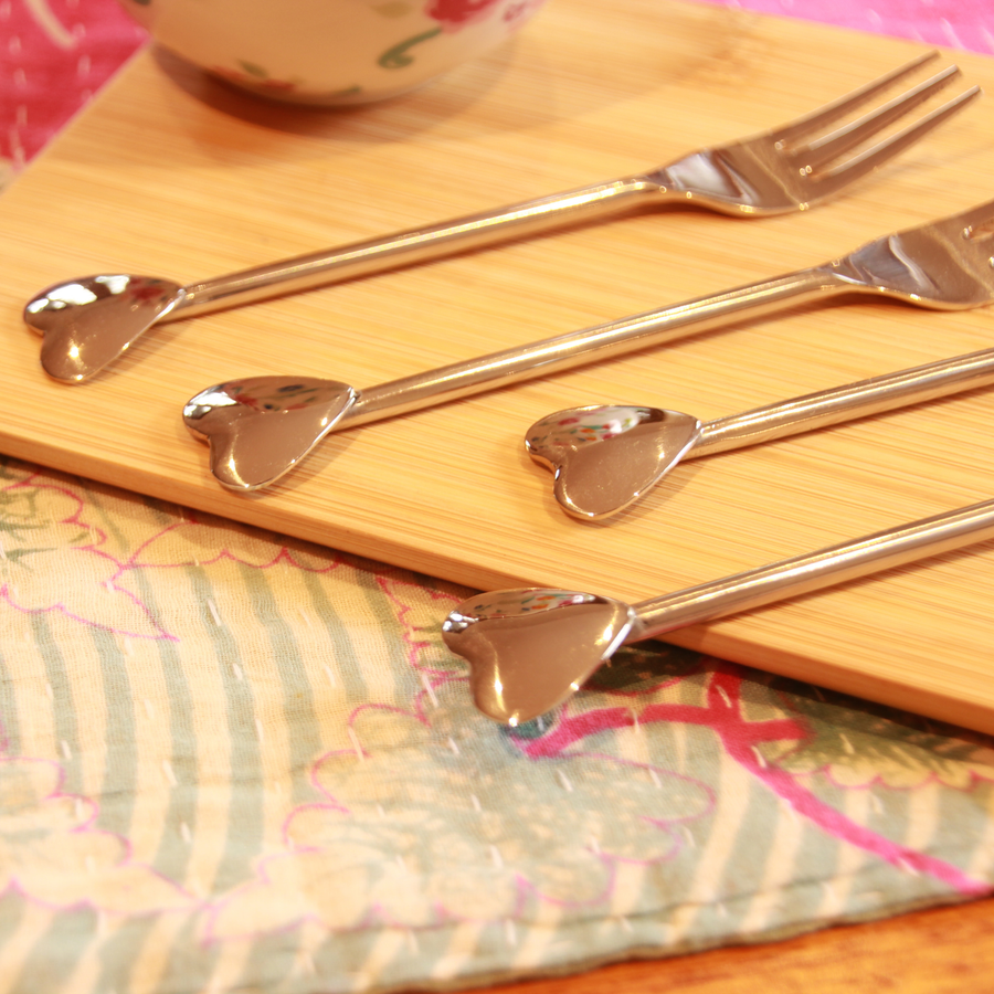 Table and Kitchen fair trade ethical sustainable fashion Heart Cake Fork Set conscious purchase Fair Go Trading
