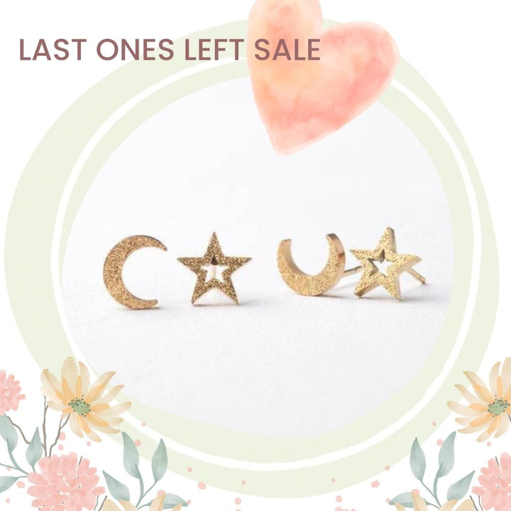 Last one left SALE of earrings and more, with our moon and star gold stud set now 20% off RRP