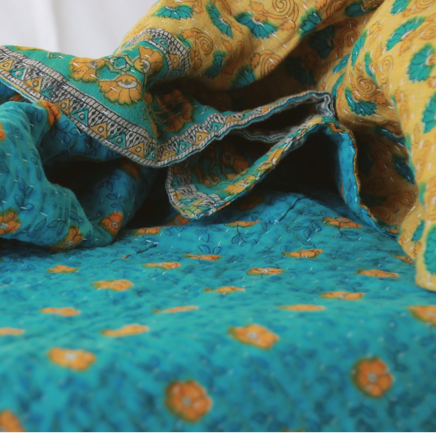 Blankets fair trade ethical sustainable fashion Small Cotton Throw, Baby Blanket - Aqua, Tangerine & Sand conscious purchase Basha