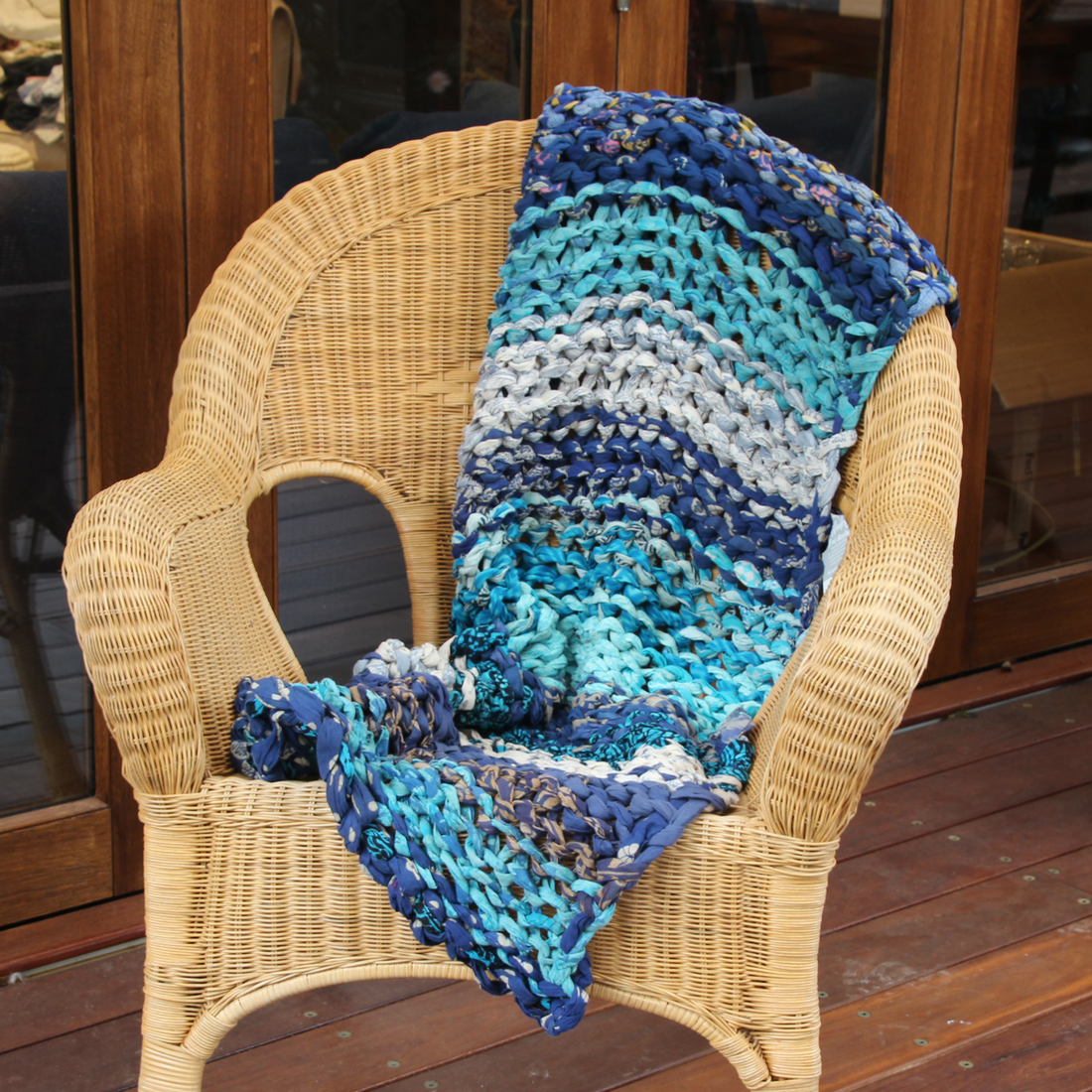 Blankets fair trade ethical sustainable fashion Knotted Throw - Ocean and Sky Blues conscious purchase Basha