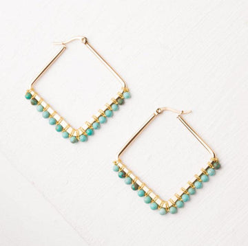 Gold Hoop & Jasper Earrings - Kayla in Turquoise
