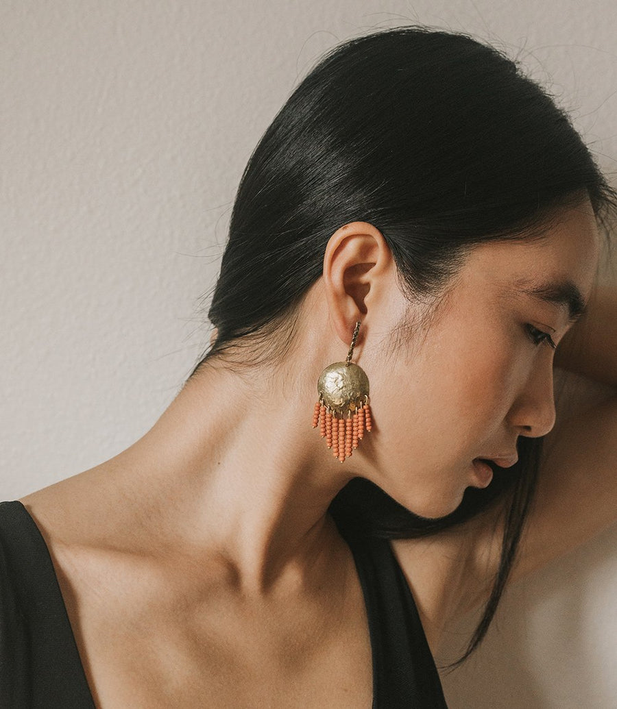 Earrings fair trade ethical sustainable fashion Peach Beaded Earrings - Chaya conscious purchase Matr Boomie