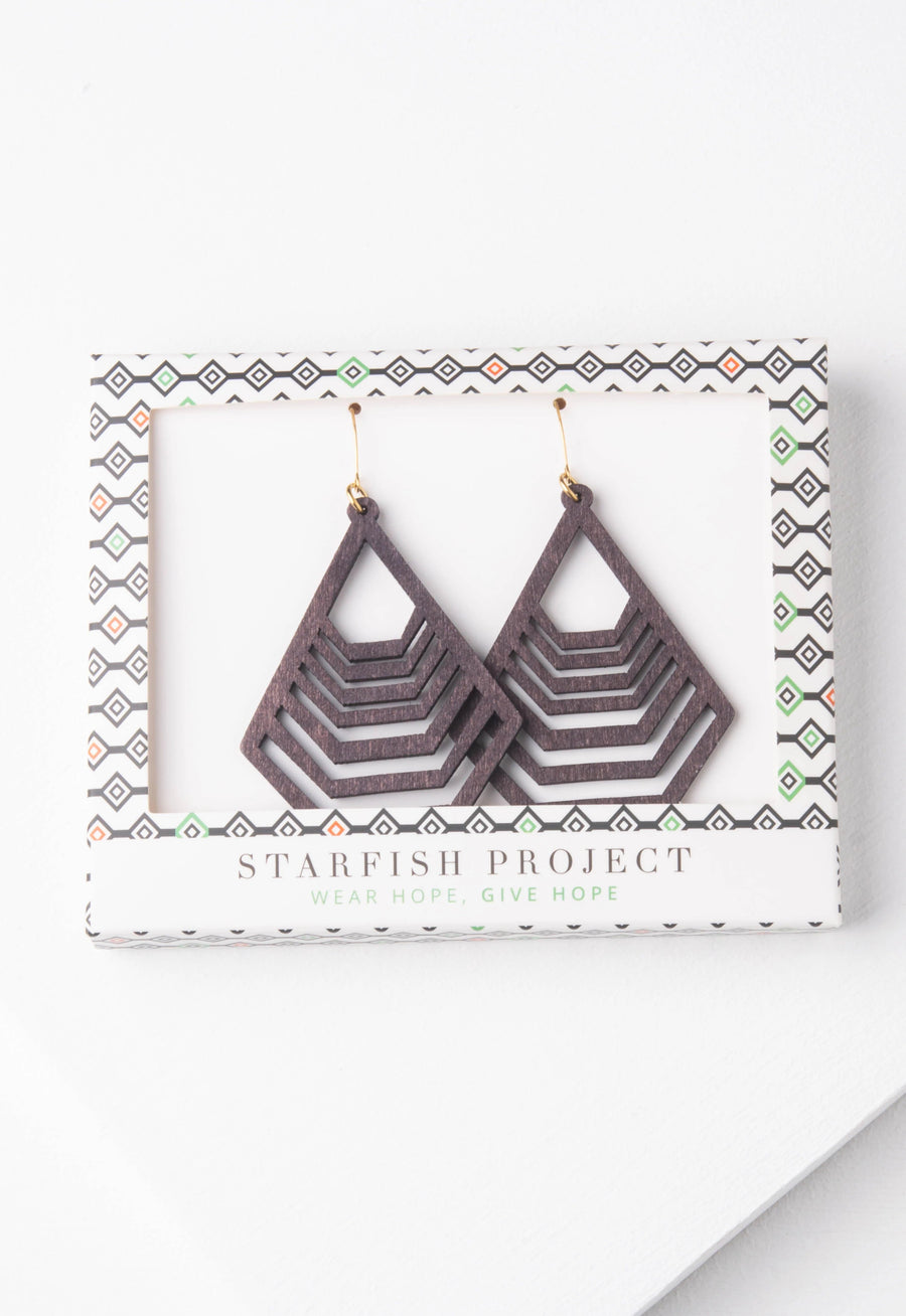 Earrings fair trade ethical sustainable fashion Raven Black Wooden Dangle Earrings conscious purchase Starfish Project