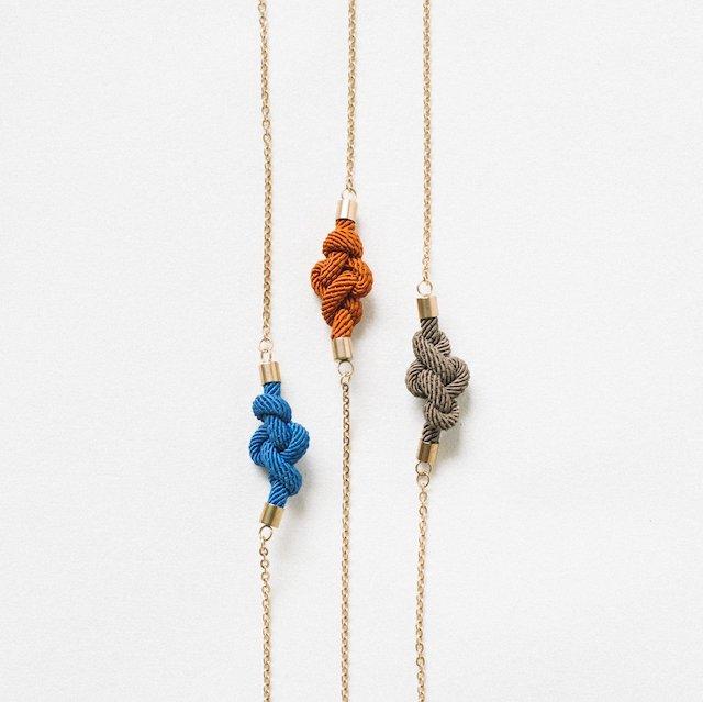 Necklace fair trade ethical sustainable fashion Eternity Knotted Necklace: Blue, Rust or Mushroom conscious purchase Freeleaf