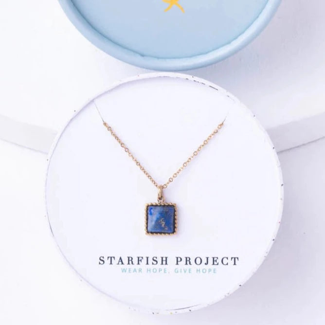 Necklace fair trade ethical sustainable fashion Gold Pendant Necklace with Blue Lapis Stone conscious purchase Starfish Project