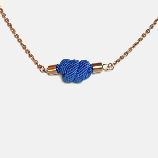 Necklace fair trade ethical sustainable fashion Knot Pendant Necklace: Blue, Rust or Mushroom - Be Bold conscious purchase Freeleaf