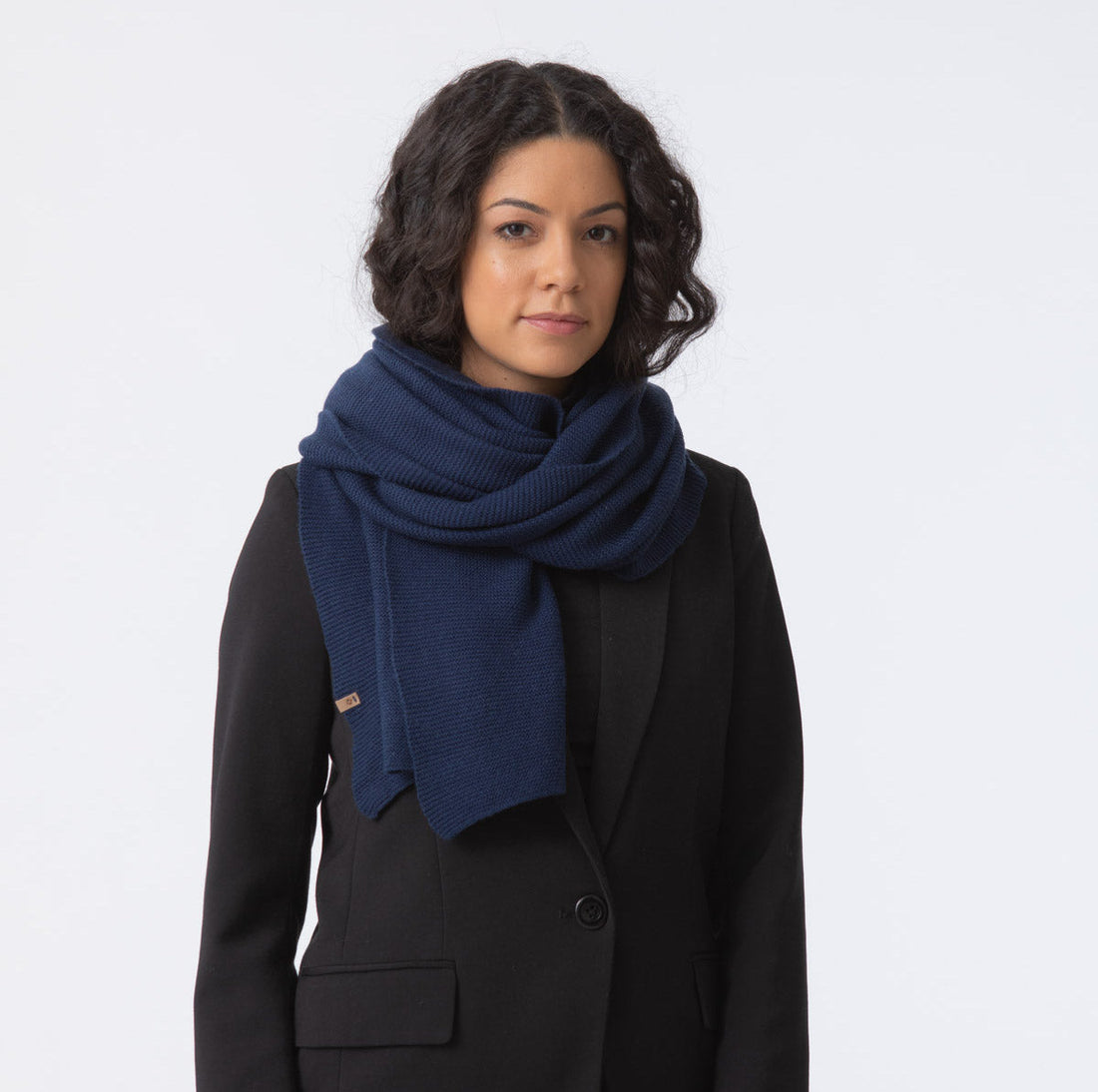 Scarves fair trade ethical sustainable fashion Garter Stitched Merino Scarf in Blue conscious purchase Dinadi