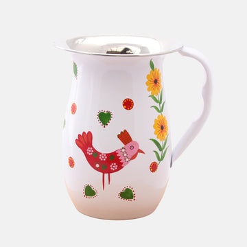 Table and Kitchen fair trade ethical sustainable fashion Hand Painted Chicken, Stainless Steel Jug in White conscious purchase Fair Go Trading